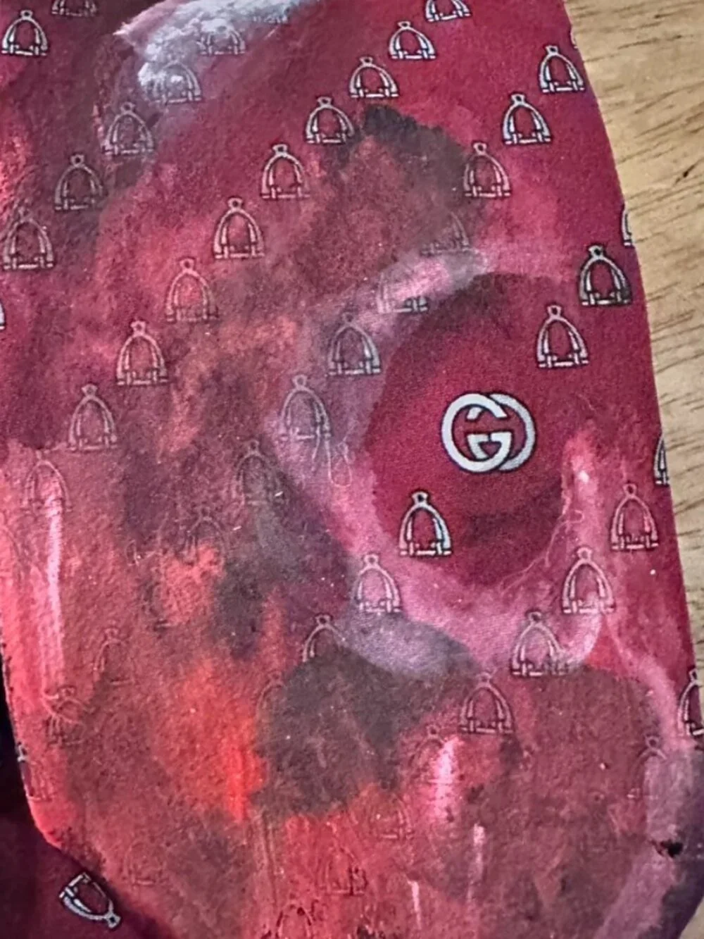 Vintage Gucci Upcyled Silk Tie Necktie Painted Maroon Handpainted